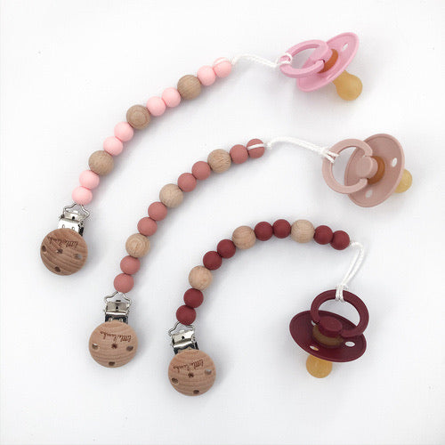 New Infant Baby Leather & Silicone Beaded Pacifier Holder Clip
